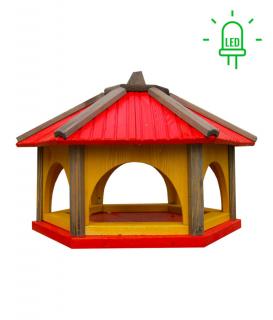 Karmnik dla Ptaków Drewniany LED Czerwony KL60S
