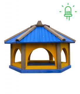 Karmnik dla Ptaków Drewniany LED Niebieski KL60S