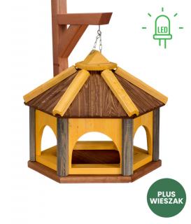 Karmnik dla Ptaków Drewniany z Wieszakiem LED W1B