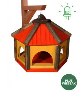 Karmnik dla Ptaków Drewniany z Wieszakiem LED W1C
