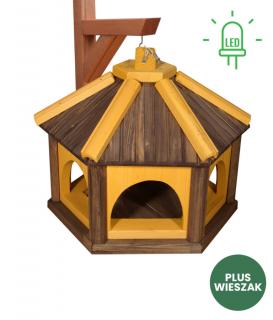 Karmnik dla Ptaków Drewniany z Wieszakiem LED W1S