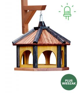 Karmnik dla Ptaków Drewniany z Wieszakiem LED W1T