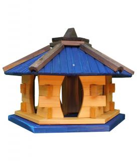 Karmnik dla Ptaków Drewniany z Wsypem Niebieski KW51