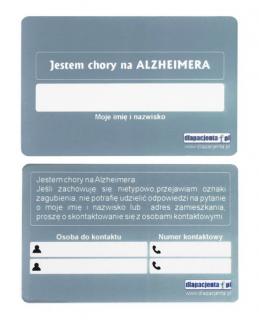 Karta informacyjna Jestem chory na ALZHEIMERA popielata