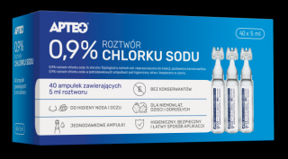 Sól fizjologiczna 0,9% NaCl w ampułkach (roztwór chlorku sodu) APTEO - 40x5ml