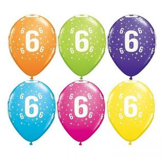 BALONY Z NADRUKIEM CYFRY"6",11"/6szt.URODZINY