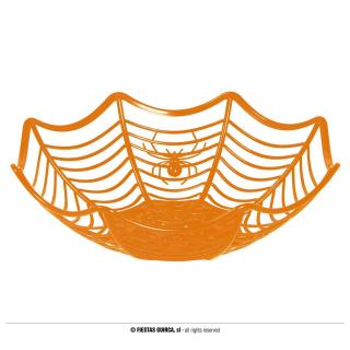 Pomarańczowa misa "pajęczyna" z pająkami (28x8 cm)