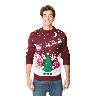 Bordowy sweter świąteczny z choinką