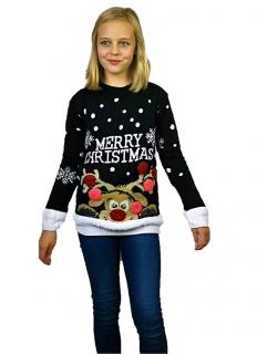 Czarny dziecięcy sweter świąteczny z reniferem Merry Christmas