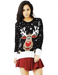 Czarny sweter świąteczny z reniferem