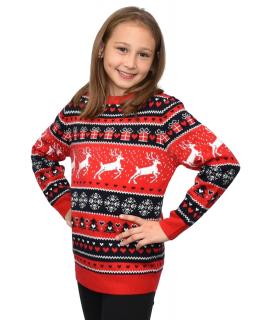 Czerwony norweski sweter świąteczny dla dziewczynki