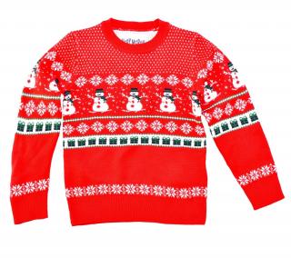 Dziecięcy sweter świąteczny z bałwankami - Czerwony