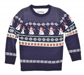 Dziecięcy sweter świąteczny z bałwankami - Granatowy