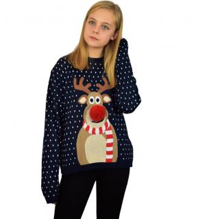 Dziecięcy sweter świąteczny z reniferem kolor - granatowy