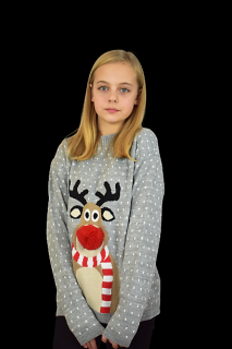 Dziecięcy sweter świąteczny z reniferem kolor -szary