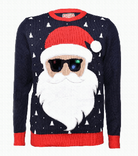 Granatowy świąteczny sweter z światełkami LED i Mikołajem z puszystą brodą