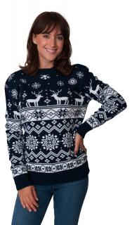 Norweski sweter świąteczny z reniferami kolor - granatowy