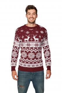 Sweter świąteczny norweski w renifery - bordowy