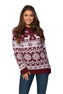 Sweter świąteczny norweski w renifery kolor bordowy