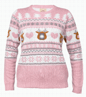 Sweter świąteczny z lampkami LED i reniferkami – różowy