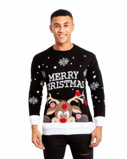 Sweter świąteczny z napisem "Merry Christmas" - czarny