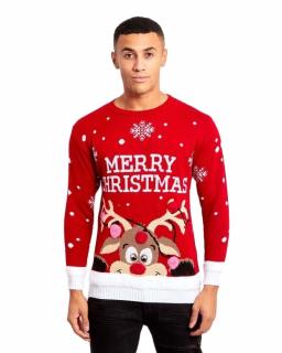 Sweter świąteczny z napisem "Merry Christmas"- czerwony