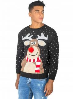 Sweter świąteczny z reniferem nos 3D - kolor czarny