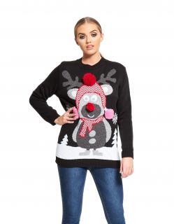 Sweter świąteczny z reniferem Rudolfem - czarny