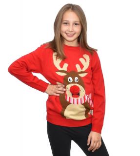 Świąteczny sweter dla dziewczynki renifer - czerwony