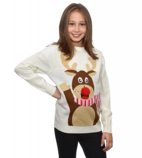 Świąteczny sweter dla dziewczynki renifer - kremowy