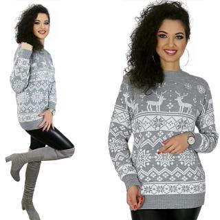 Szary świąteczny sweter z norweskim wzorem