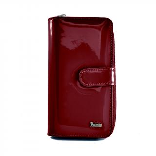 PETERSON skórzany portfel damski BC603  ochrona RFID  czerwony lakier BC603