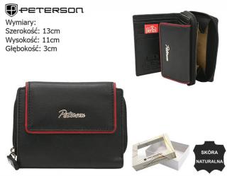 PETERSON skórzany portfel damski PTN KA-26 Black+Red PTN KA-26-9597 BLACK