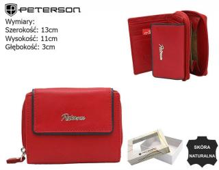 PETERSON skórzany portfel damski PTN KA-26 Red+Navy PTN KA-26-9603 RED/N