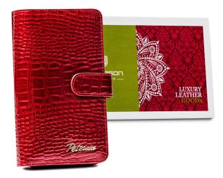 PETERSON Skórzany portfel damski z lakierowanej skóry naturalnej czerwony CR-603 RFID CR-603-RED