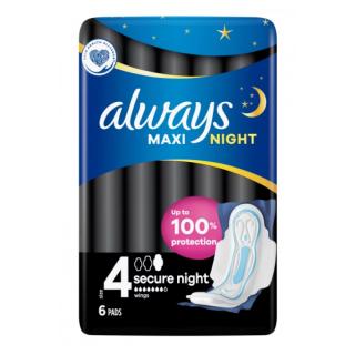 Always Maxi Night Secure 4 podpaski ze skrzydełkami 6szt.