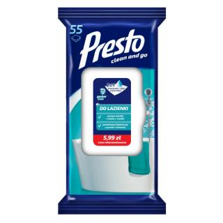 Presto 2in1 chusteczki nawilżane do mycia łazienki 55szt.