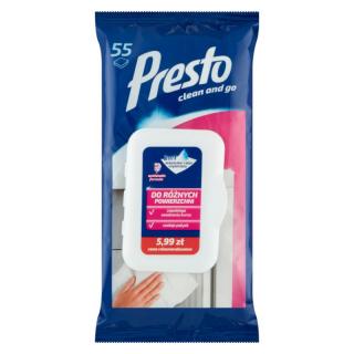 Presto 2in1 chusteczki nawilżane do różnych powierzchni 55szt.