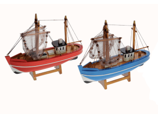 Kuter rybacki model drewniany fishing boat 25 x 4 x 20 cm granatowy
