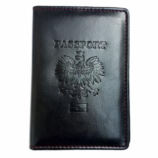 Okładka na paszport, etui na paszport, czarna z czerwonym przeszyciem