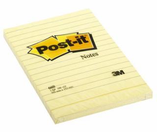Bloczek POST-IT żółty 102 X 152 mm w linie 100 kartek samoprzylepny - X02537