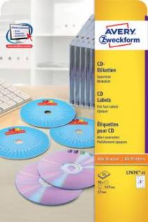 Etykiety na płyty CD/DVD AVERY SUPERSIZE 117 mm, 2 etykiety/A4 50 szt. białe matowe ekologiczne - X06586
