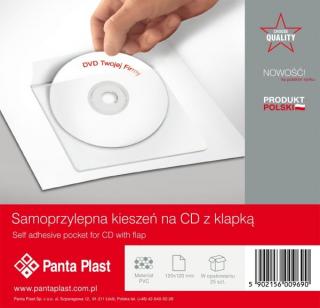 Kieszenie samoprzylepne PVC na płytę CD / DVD 120 X 120 mm PANTA PLAST - X02929