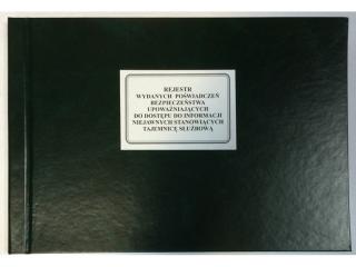 Rejestr wydanych poświadczeń bezpieczeństwa, A4, 192 strony, układ poziomy, WKT-141