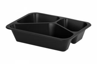 Pojemnik 227x178x50 mm trójdzielny obiadowy do zgrzewu czarny 50 sztuk LITE