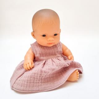Sukienka dla lalki Miniland Baby 21 cm z różowego muślinu Sukienka dla lalki Miniland Baby 21 cm z różowego muślinu