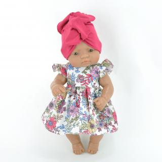 Sukienka w kwiaty i różowy turban dla lalki Miniland 32cm Sukienka w kwiaty i różowy turban dla lalki Miniland 32cm