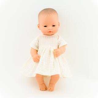 Sukienka  waniliowa z muślinu dla lalki Miniland 32 cm i Minikane 28 cm Sukienka  waniliowa z muślinu dla lalki Miniland 32 cm i Minikane 28 cm