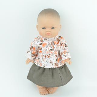 Ubranka dla lalek Paola Reina, koszulka w jesiennym wzorze, spódnica z lnu Ubranka dla lalek Paola Reina, koszulka w jesiennym wzorze, spódnica z lnu