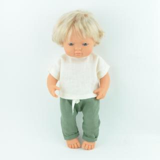 Ubranka dla lalki Miniland 38 cm lniana koszulka i spodnie zielone Ubranka dla lalki Miniland 38 cm lniana koszulka i spodnie zielone